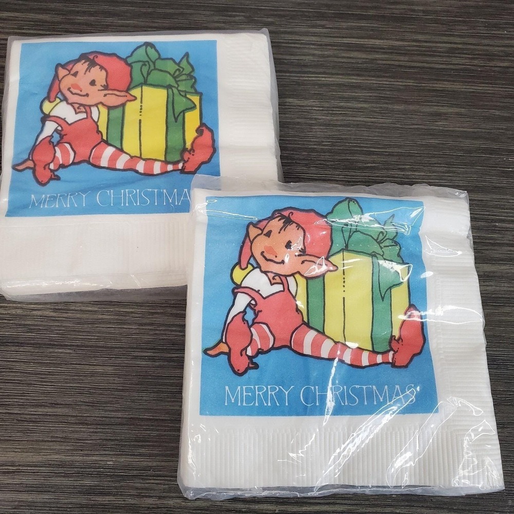 NOS Vintage 3-Ply American Greetings PIXIE ELF CHRISTMAS Napkins 16 Ct., 2 Packs